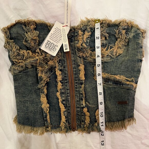 Urban Outfitters BDG Frayed Edge Strapless Sweatheart Neck Denim Corset M - Picture 5 of 8